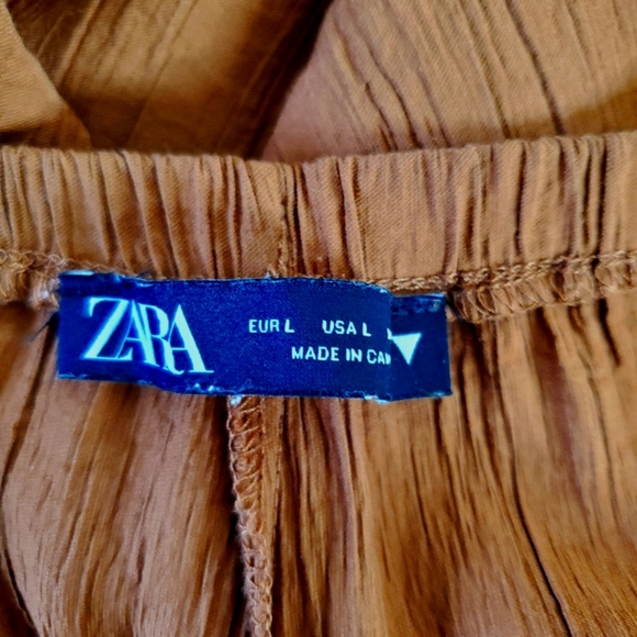 Zara Wide Leg Hi-Rise Pants Size L Gauzy Elastic Waist Pull-on with Pockets Long - Picture 13 of 14